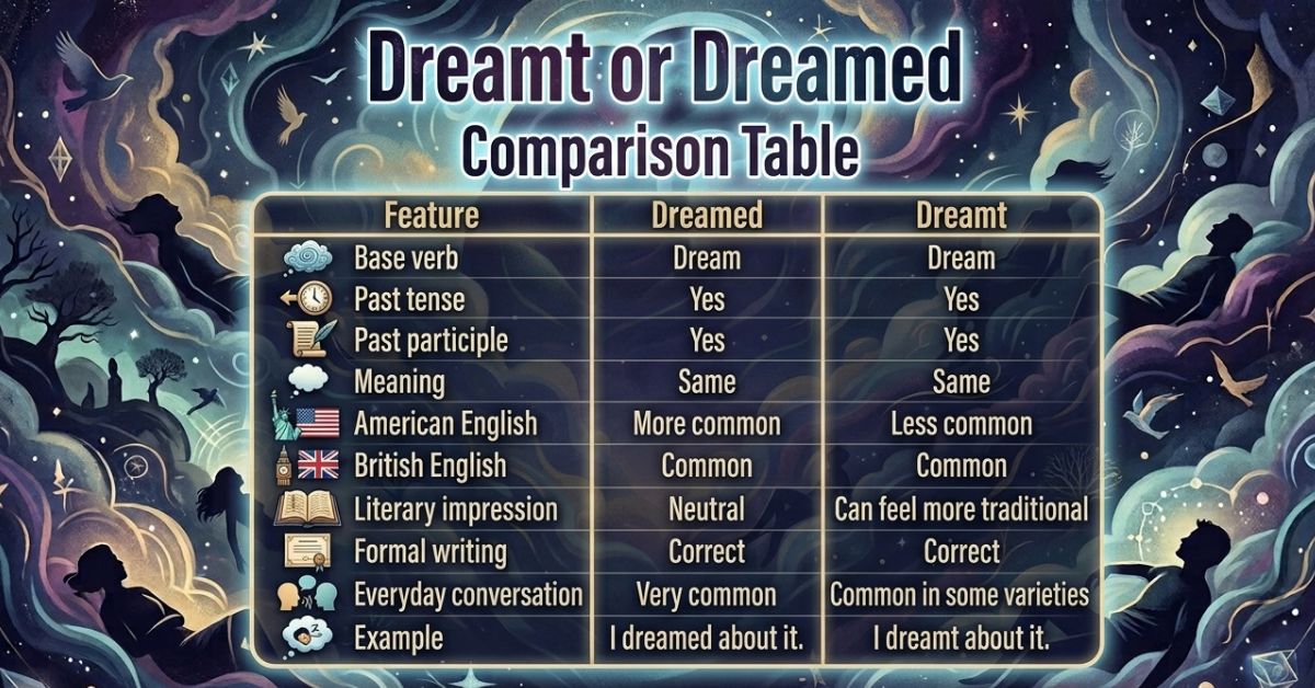 Dreamt or Dreamed : Comparison Table